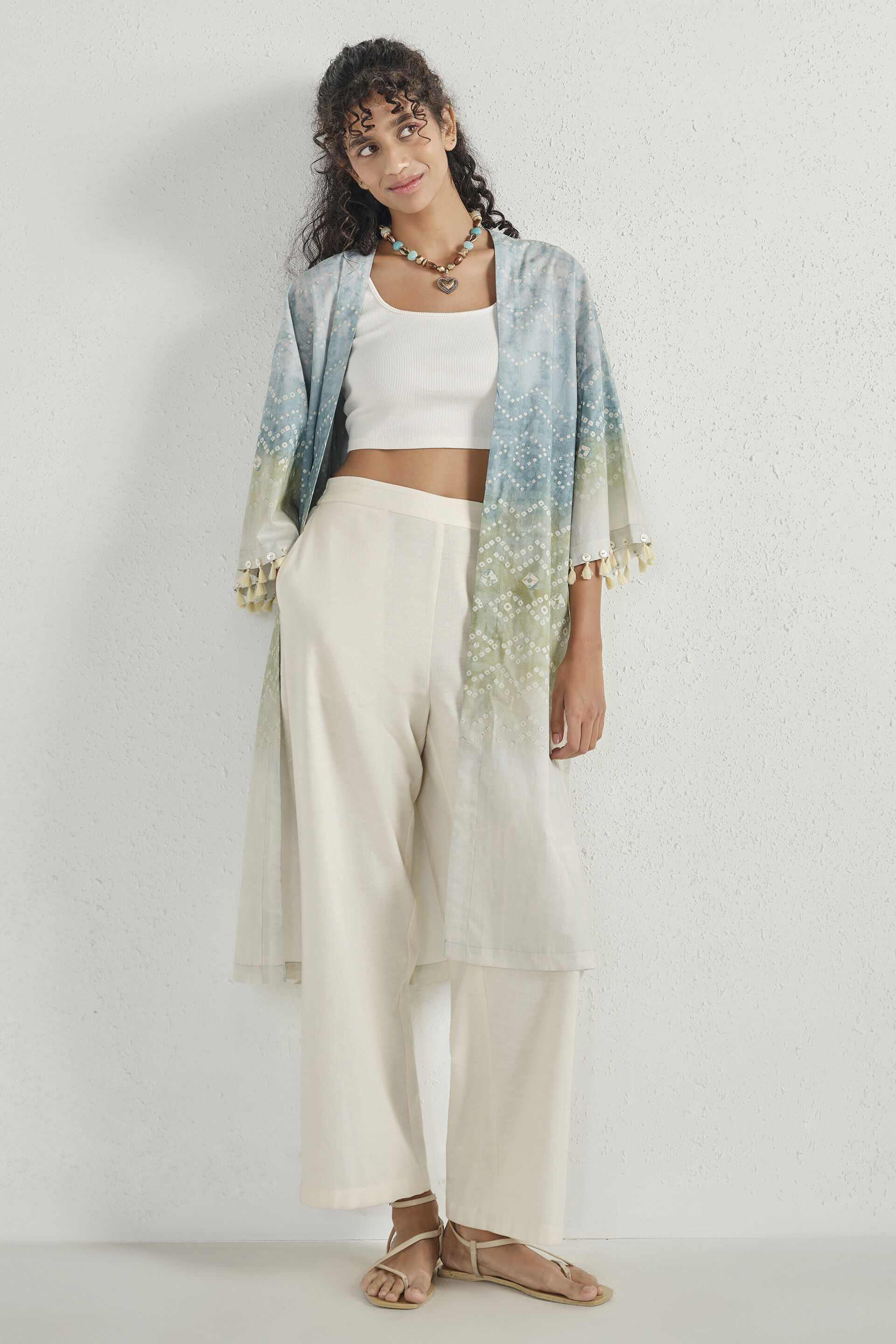 Sage Embroidered Long Shrug, Teal, image 4